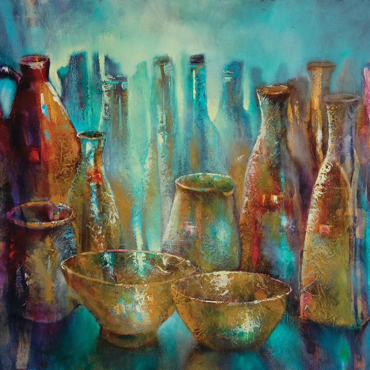 Still Life With Two Golden Bowls by Annette Schmucker wall art