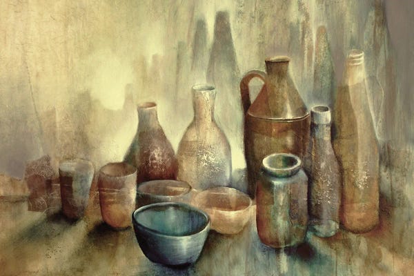 Abstract Wall Art: Still Life With Bowles And Bottles by Annette Schmucker