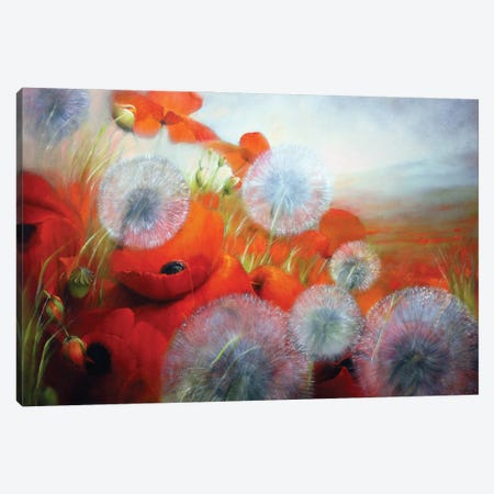 Poppies And Dandelions Canvas Print #ASK61} by Annette Schmucker Art Print