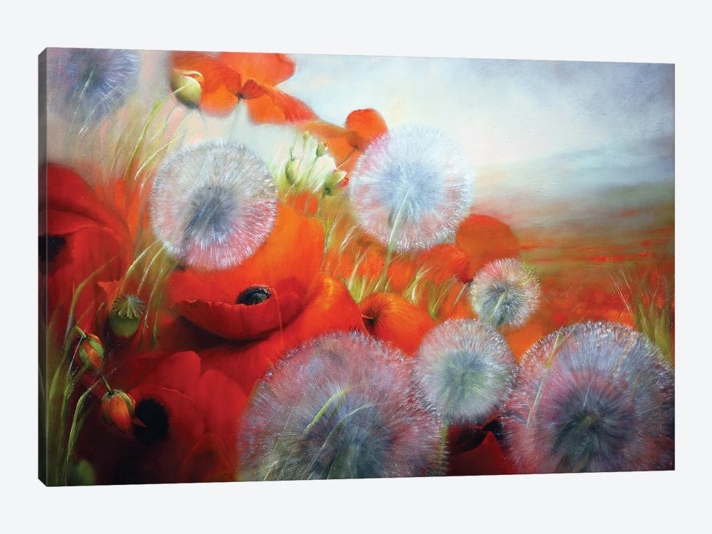 Poppies And Dandelions by Annette Schmucker 1-piece Canvas Art