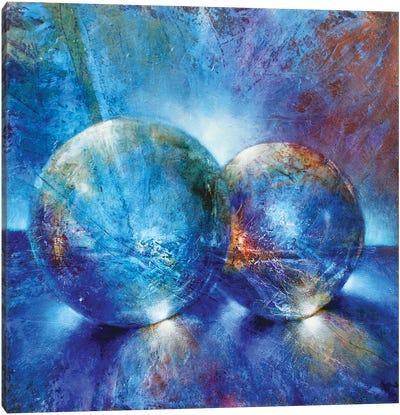 Two Blue Marbles Canvas Art Print - Annette Schmucker