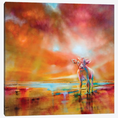 The Colorful Cow Canvas Print #ASK96} by Annette Schmucker Art Print