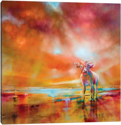The Colorful Cow Canvas Art Print - Annette Schmucker