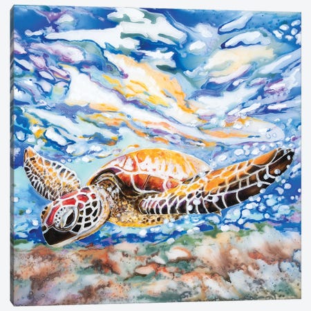 Diving Turtle Canvas Print #ASL10} by Arleta Smolko Canvas Art Print