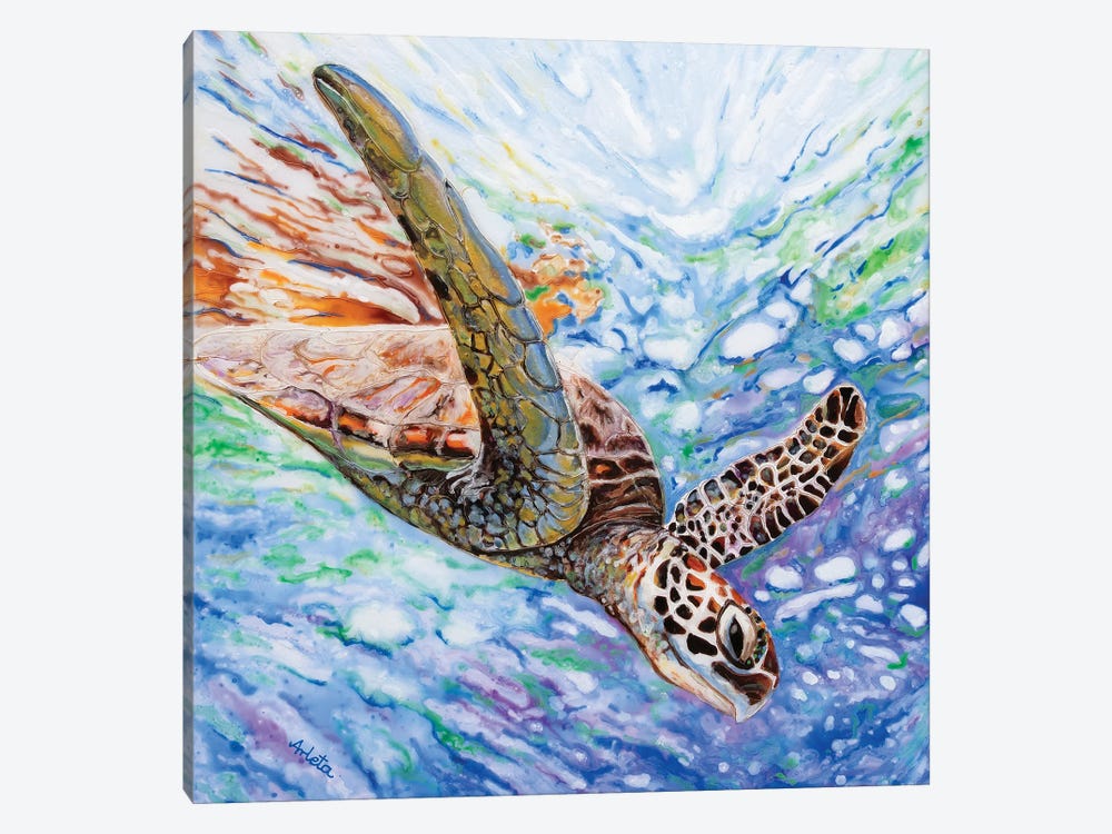Diving Turtle by Arleta Smolko 1-piece Canvas Artwork