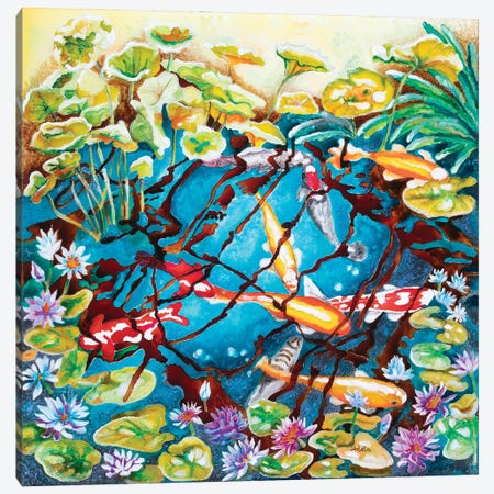 Koi In The Pond Canvas Print #ASL14} by Arleta Smolko Canvas Artwork