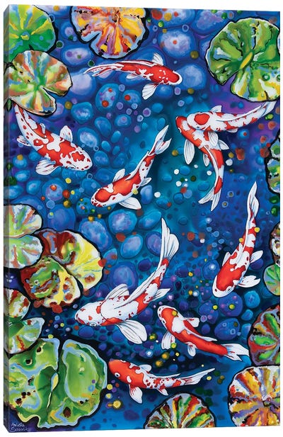 Nine Red Koi Canvas Art Print - Lily Art