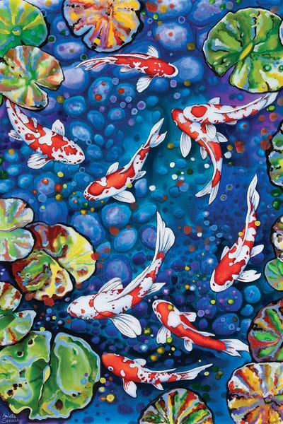Water Lilies: Nine Red Koi by Arleta Smolko