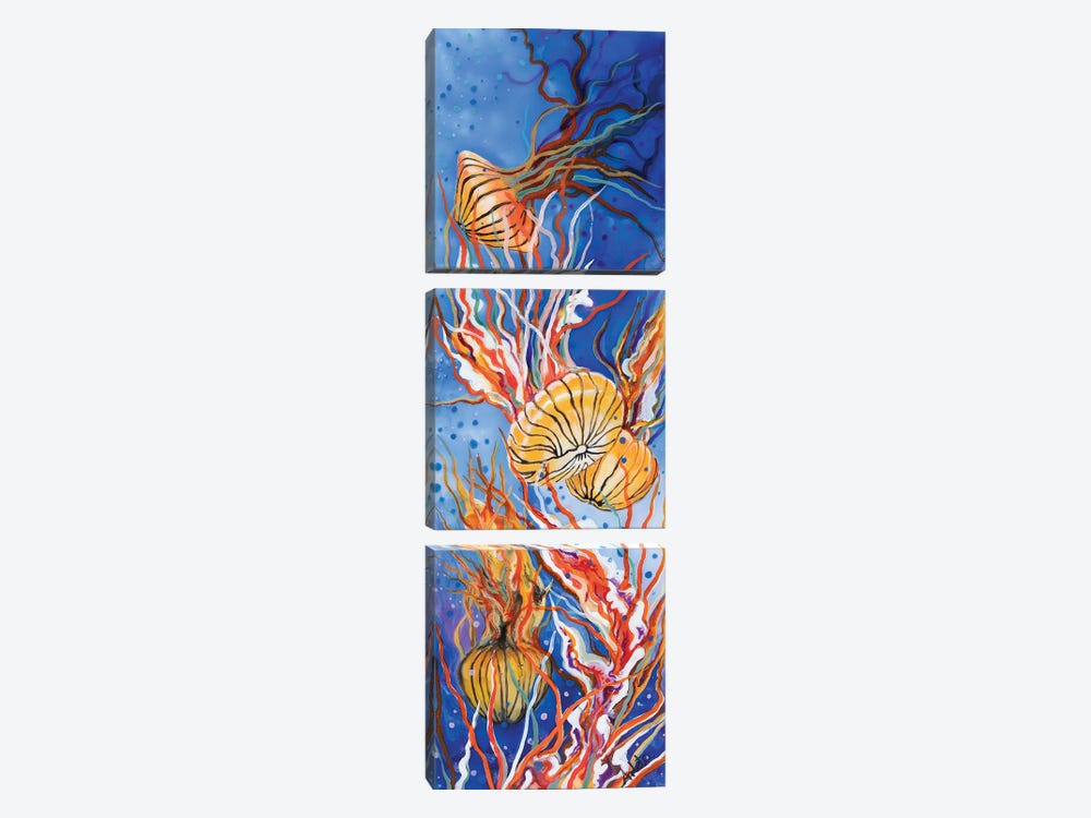 Orange Jellyfish by Arleta Smolko 3-piece Canvas Artwork