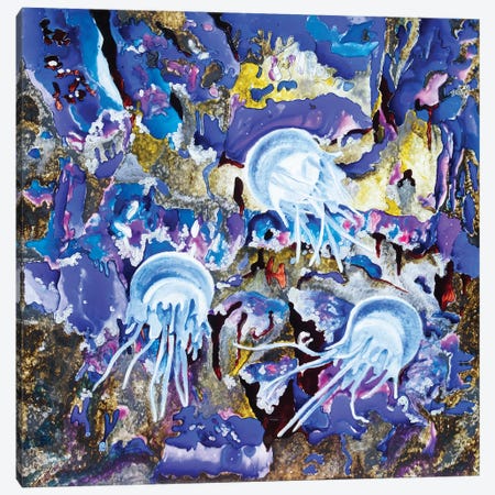 Blue Jellyfish Canvas Print #ASL1} by Arleta Smolko Canvas Art Print