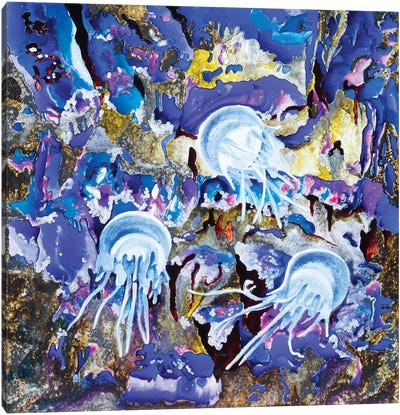 Blue Jellyfish Canvas Art Print - Arleta Smolko