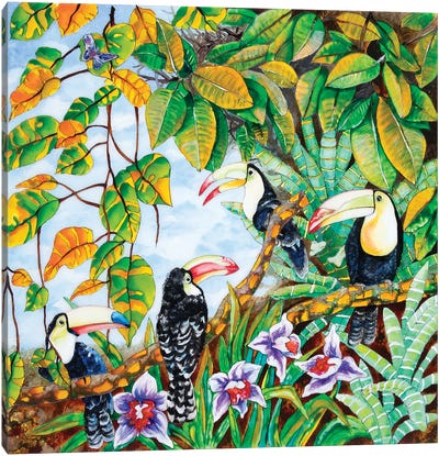Toucans In The Forest Canvas Art Print - Arleta Smolko