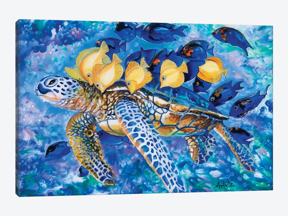 Turtle And The Fishes by Arleta Smolko 1-piece Canvas Print