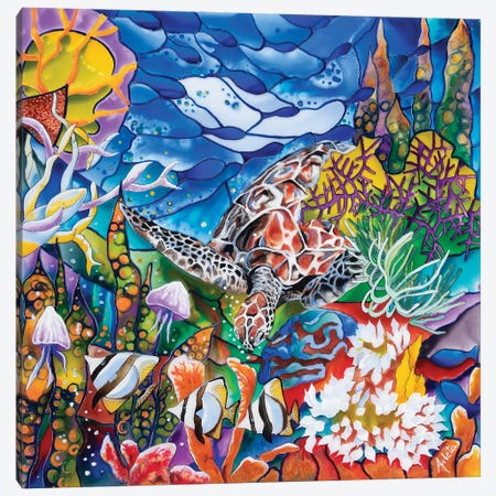 Turtle By The Coral Canvas Print #ASL30} by Arleta Smolko Canvas Art Print