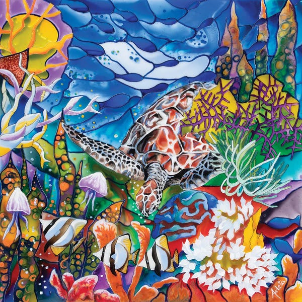 Royal Blue: Turtle By The Coral by Arleta Smolko