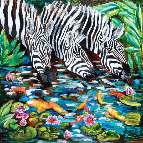 Zebras: Zebra By The Pond by Arleta Smolko