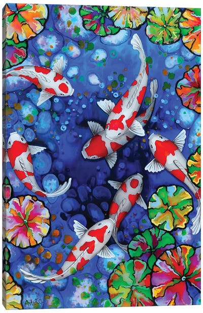 Dancing Kois Canvas Art Print - Koi Fish Art