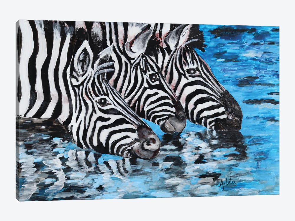 Drinking Zebra by Arleta Smolko 1-piece Canvas Print