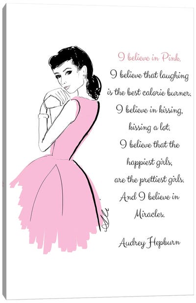 I Believe In Pink Canvas Art Print - Audrey Hepburn