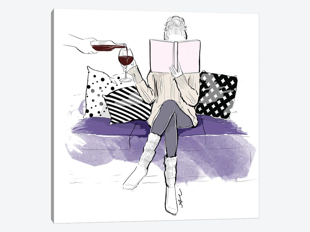 Wine And Books by Alison Petrie 1-piece Canvas Wall Art