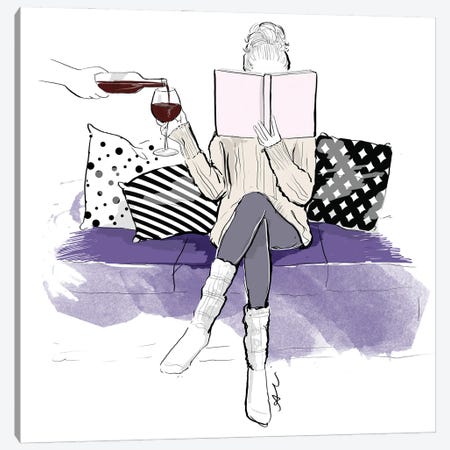 Wine And Books Canvas Print #ASN52} by Alison Petrie Canvas Art Print