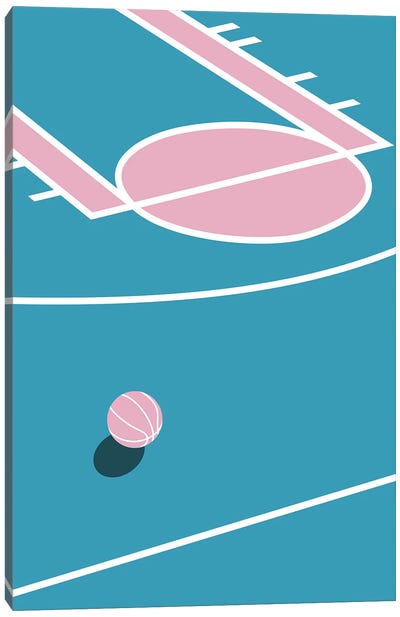 Basketball Court Blue Pink Canvas Art Print - Sports Lover