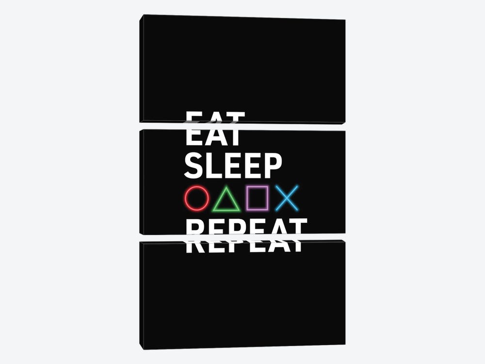 Eat Sleep Game Repeat by avesix 3-piece Canvas Print