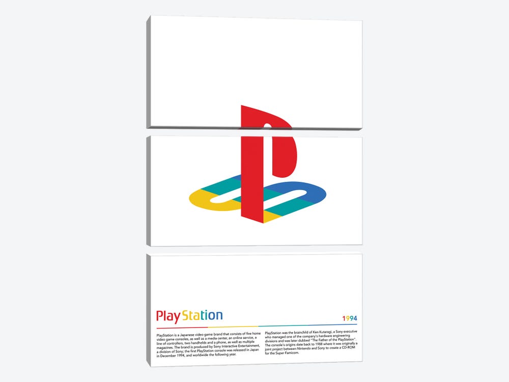 Playstation (White) by avesix 3-piece Canvas Print