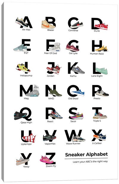Sneaker Alphabet Canvas Art Print - Shoe Art
