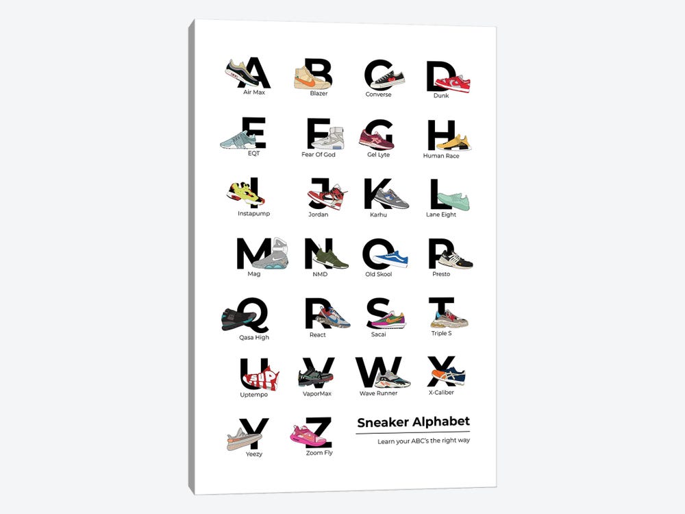Sneaker Alphabet by avesix 1-piece Canvas Art Print