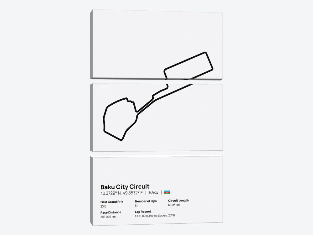 F1- Baku City Circuit by avesix 3-piece Canvas Print