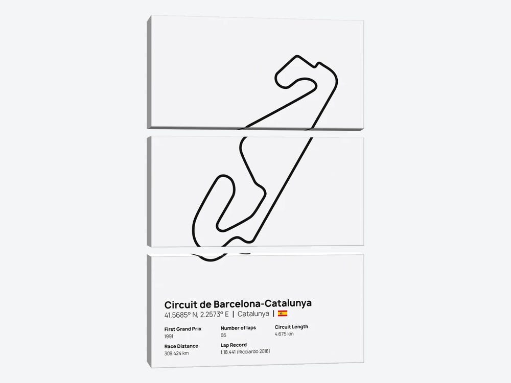 F1- Catalunya Circuit by avesix 3-piece Canvas Art Print