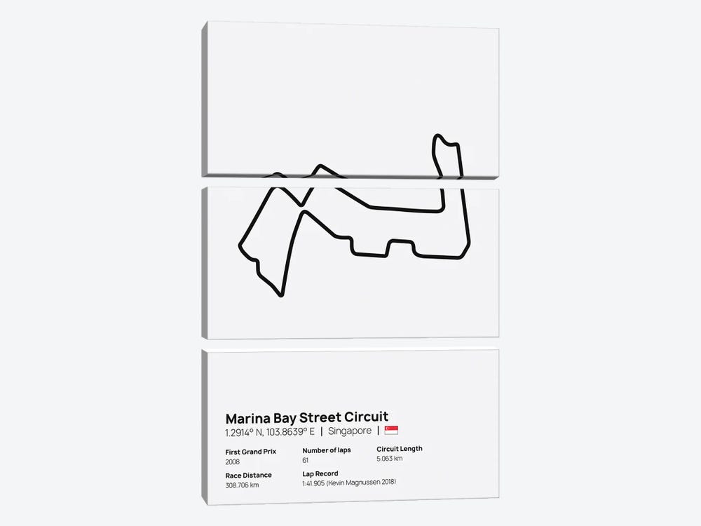 F1- Marina Bay Street Circuit by avesix 3-piece Canvas Print