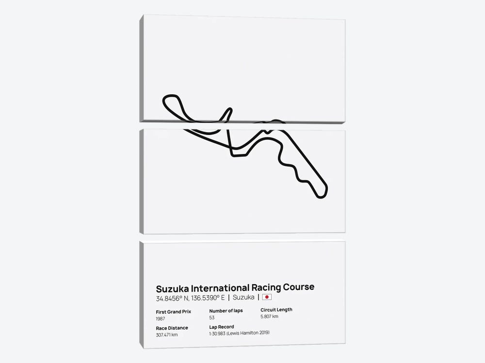 F1- Suzuka International Racing Course by avesix 3-piece Canvas Print