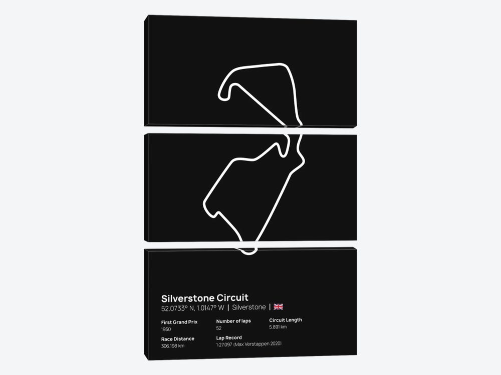F1- Silver Stone Circuit by avesix 3-piece Canvas Print