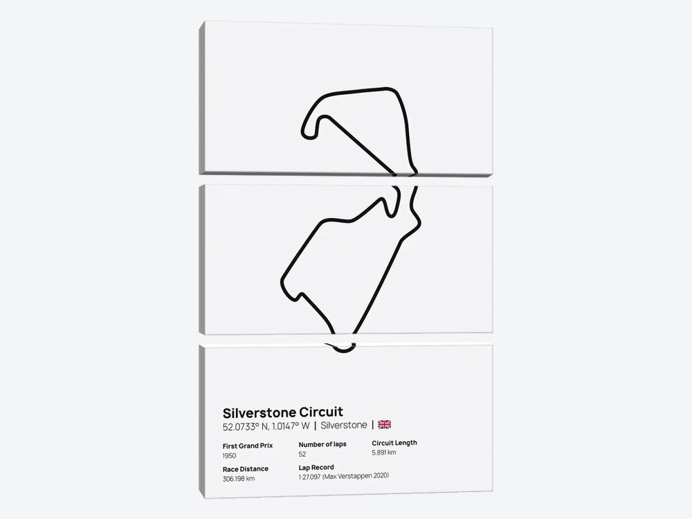 F1- Silver Stone Circuit by avesix 3-piece Canvas Art