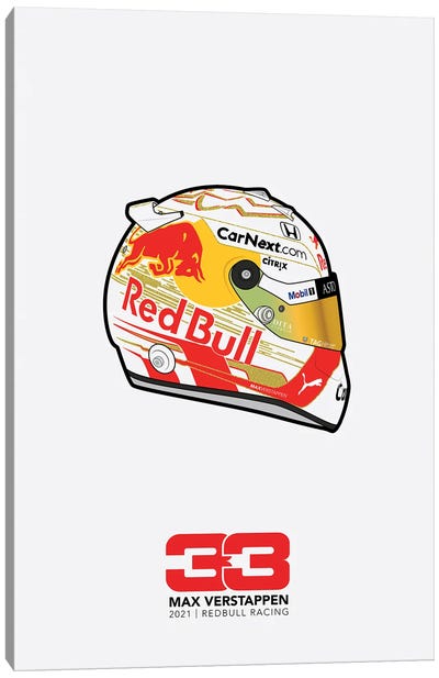 Max Verstappen Helmet 2021 (White) Canvas Art Print - Auto Racing Art