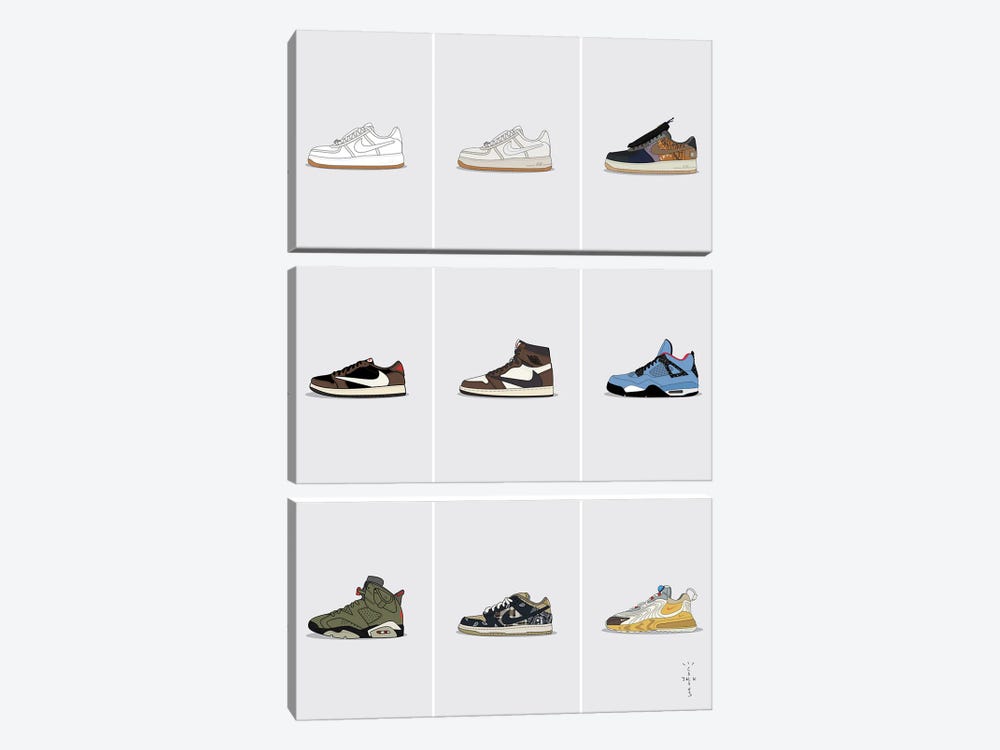 Travis Scott Sneaker Collection by avesix 3-piece Canvas Print