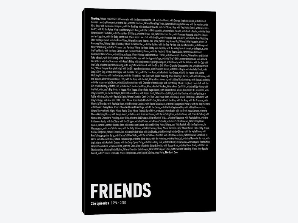 Friends Episodes (Black) by avesix 1-piece Canvas Artwork
