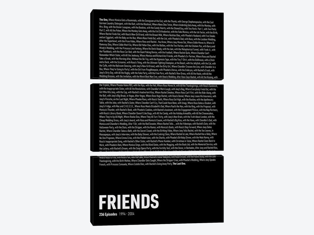 Friends Episodes (Black) by avesix 3-piece Canvas Wall Art