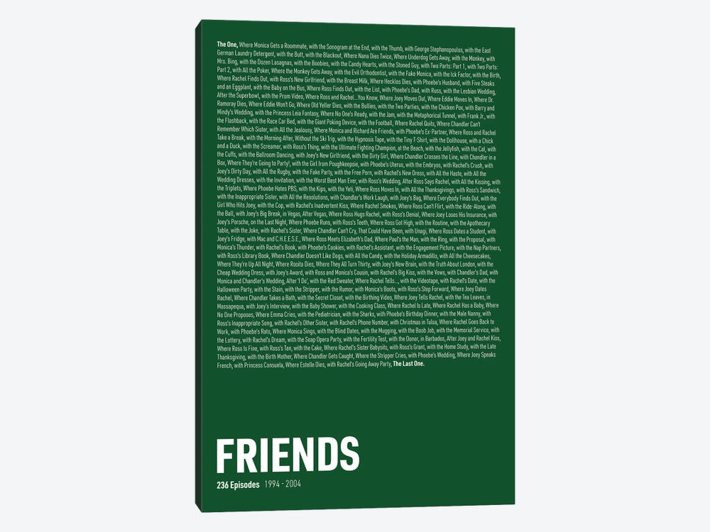 Friends Episodes (Green) by avesix 1-piece Canvas Print