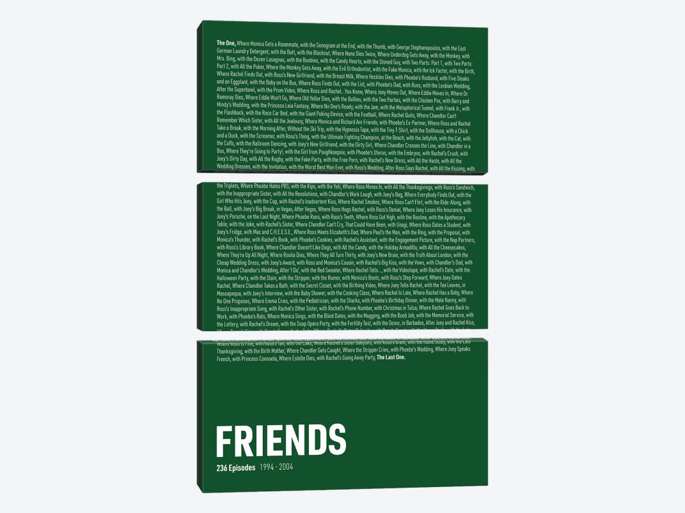 Friends Episodes (Green) by avesix 3-piece Canvas Print