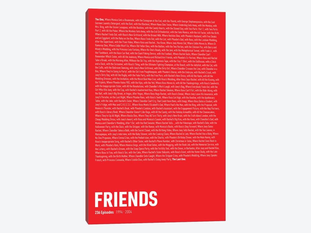 Friends Episodes (Red) by avesix 1-piece Canvas Art