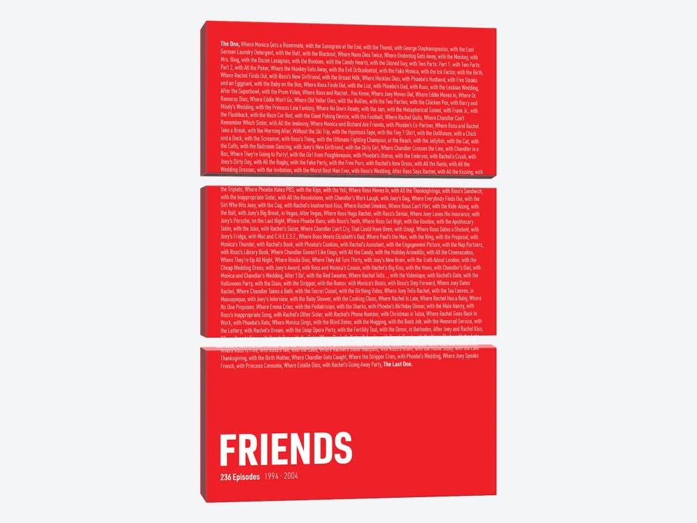 Friends Episodes (Red) by avesix 3-piece Canvas Wall Art