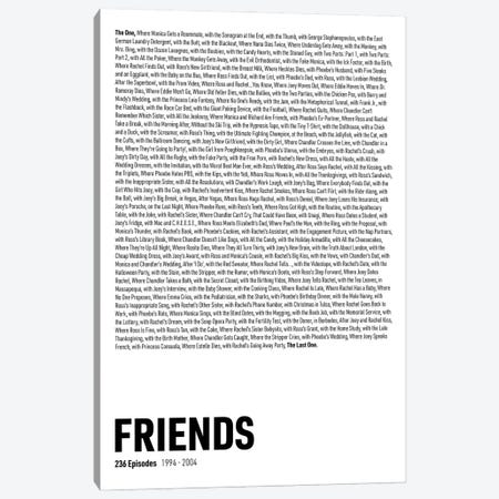 Friends Episodes (White) Canvas Print #ASX283} by avesix Canvas Wall Art