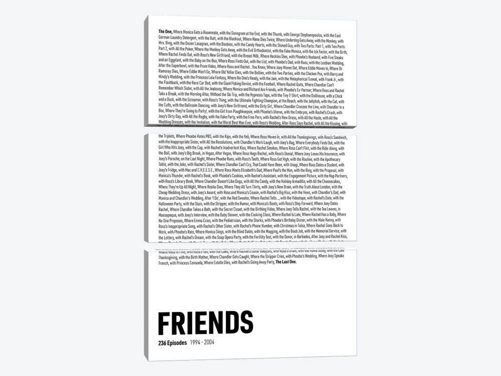 Friends Episodes (White) by avesix 3-piece Canvas Print