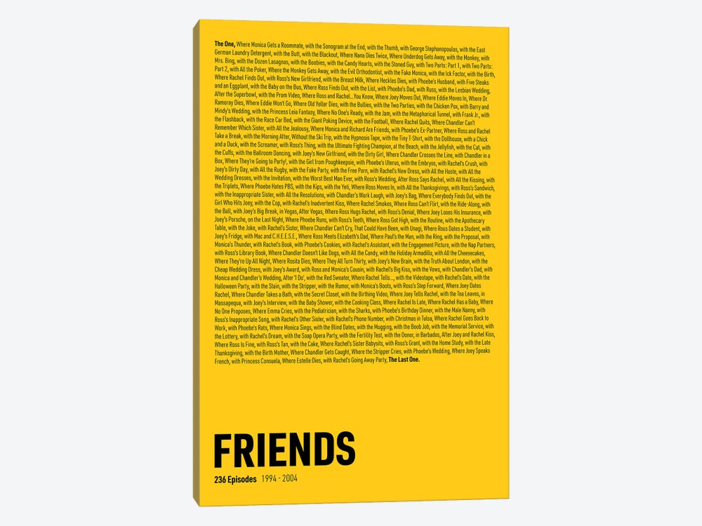 Friends Episodes (Yellow) by avesix 1-piece Canvas Art
