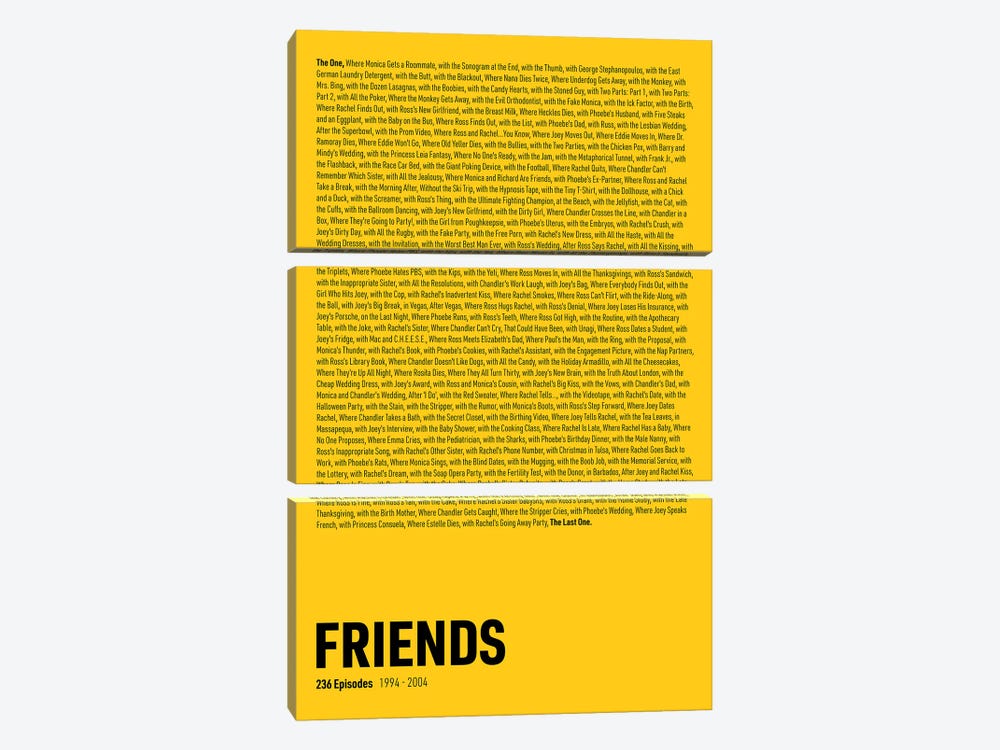 Friends Episodes (Yellow) by avesix 3-piece Canvas Wall Art