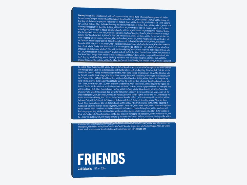 Friends Episodes (Blue) by avesix 3-piece Canvas Print