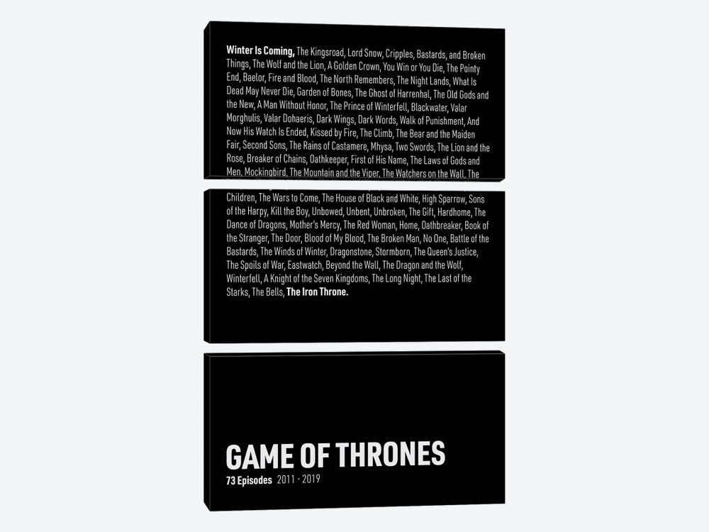 Game Of Thrones Episodes (Black) by avesix 3-piece Canvas Art